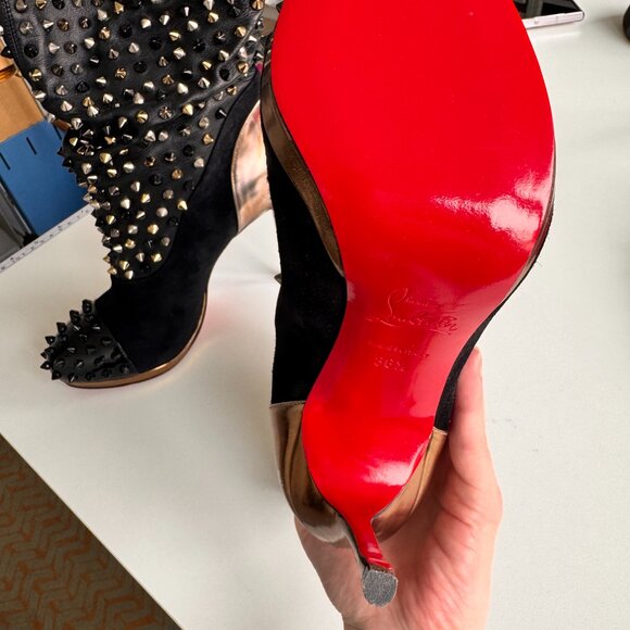 Christian Louboutin Spiked Ankle Boots Black/Gold Size 6.5 Red Sole New w/ Pouch - Picture 9 of 13